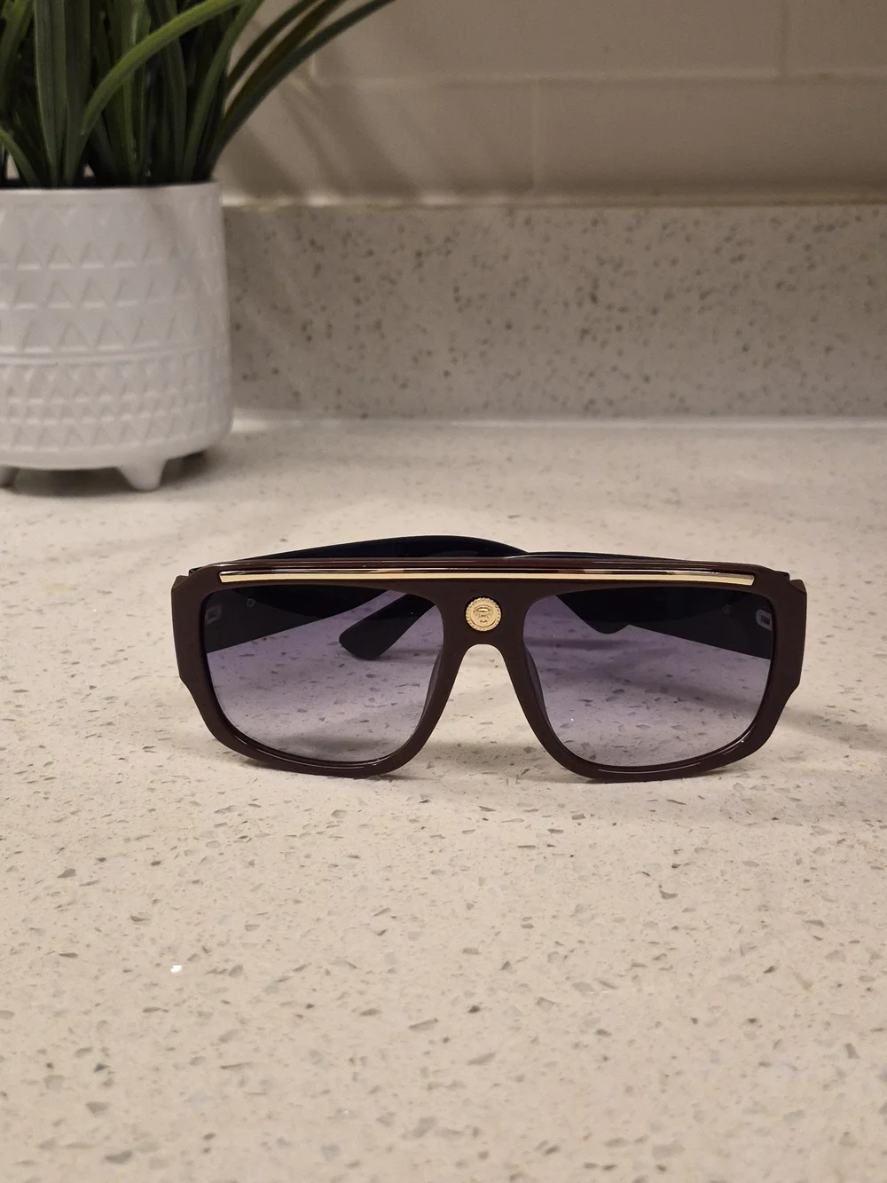 Versace Mens Sunglasses in Dark Burgundy with Gold Accent